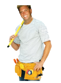 Big Al's Aluminum craftsman in a tool belt holding a level